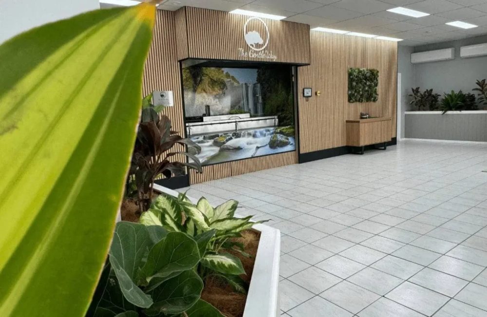 Our reception and foyer, with the machine feature wall beyond